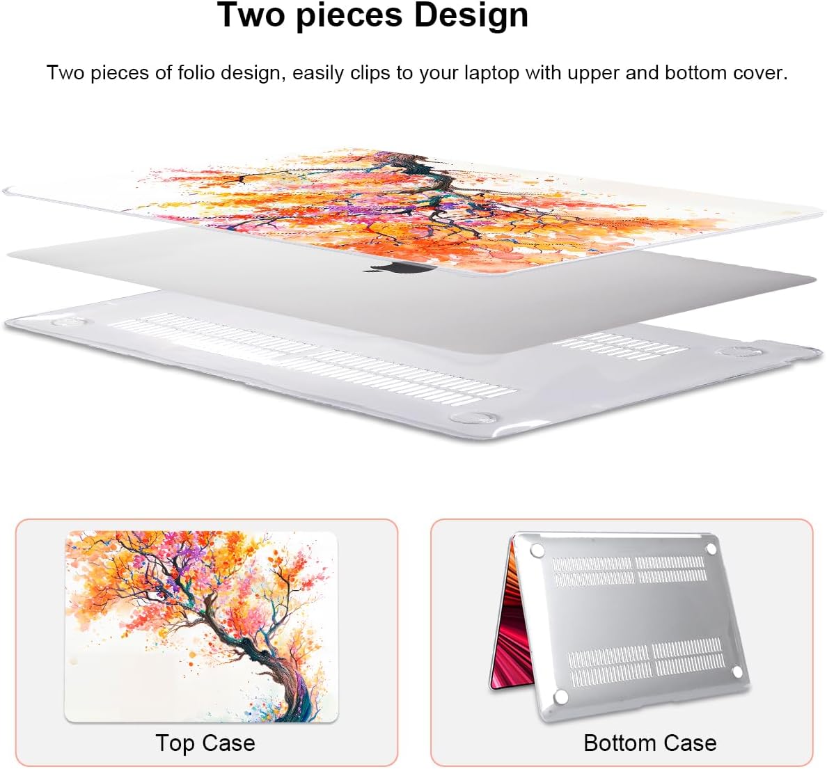 for 2020 2021 2022 MacBook Pro 13 inch Case M2 M1 A2338 A2289 A2251 with Touch Bar & Touch ID, Printed Pattern Plastic Hard Shell Keyboard Cover Screen Protector, Phoenix Tree Flowers