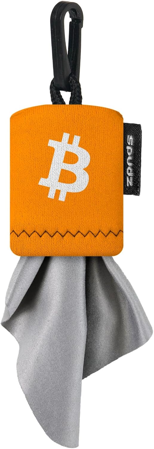 SPUDZ Classic Microfiber Lens Cleaner – Clip-On Pouch, Washable – for Binoculars, Scopes, Glasses, Screens | Bitcoin, 6 x 6 Inch