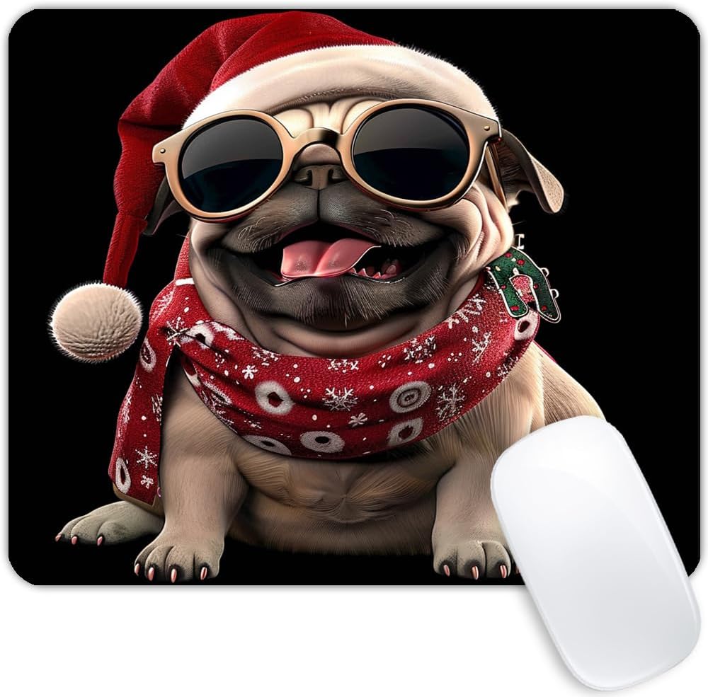 Square Mouse Pad 3D Dog-Santa Hat-1,Gaming Mouse Pads for Desk,Soft Computer Waterproof Non-Slip Mouse Mat