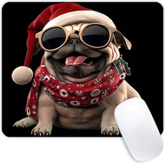 Square Mouse Pad 3D Dog-Santa Hat-1,Gaming Mouse Pads for Desk,Soft Computer Waterproof Non-Slip Mouse Mat
