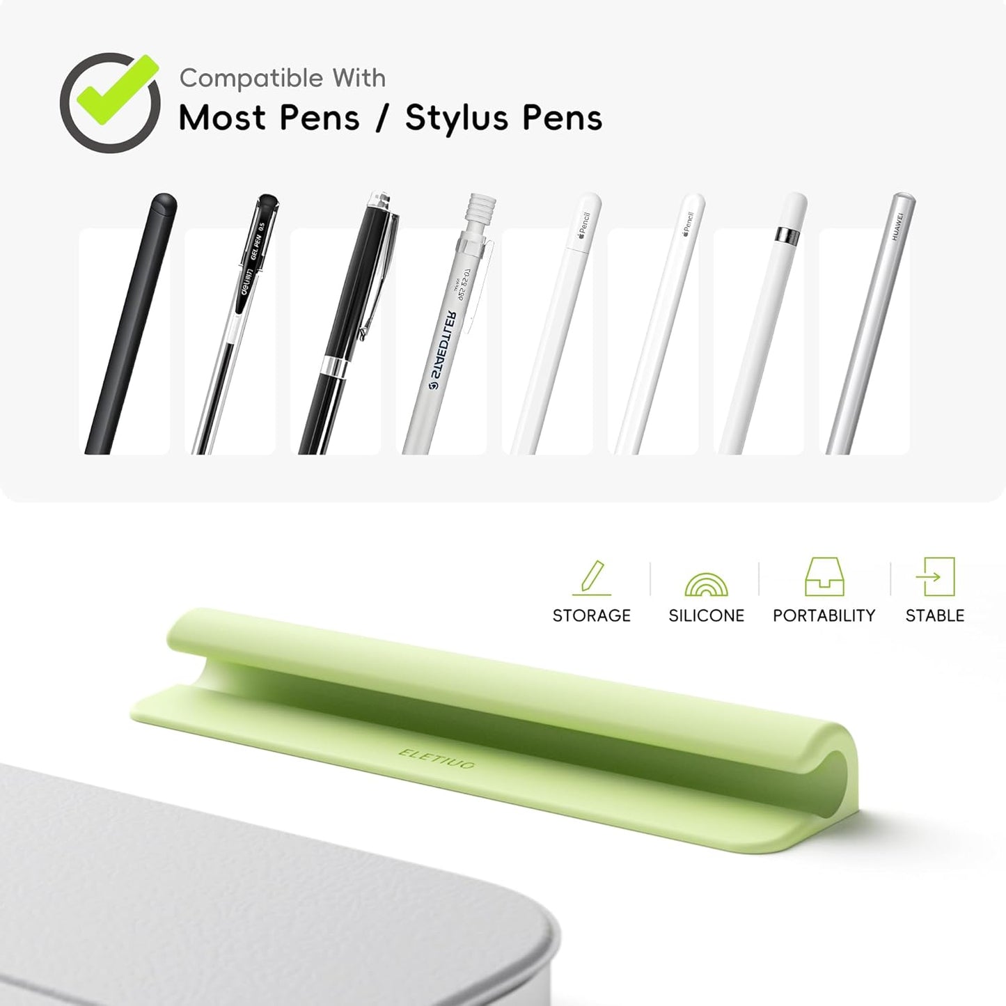 ELETIUO Silicone Pencil Holder Sleeve,Compatible with Apple Pencil (USB-C),Apple Pencil 1st/ 2nd Generation,Strong Adhesive Sticky Attached to iPad Case for Stylus Pens,Green