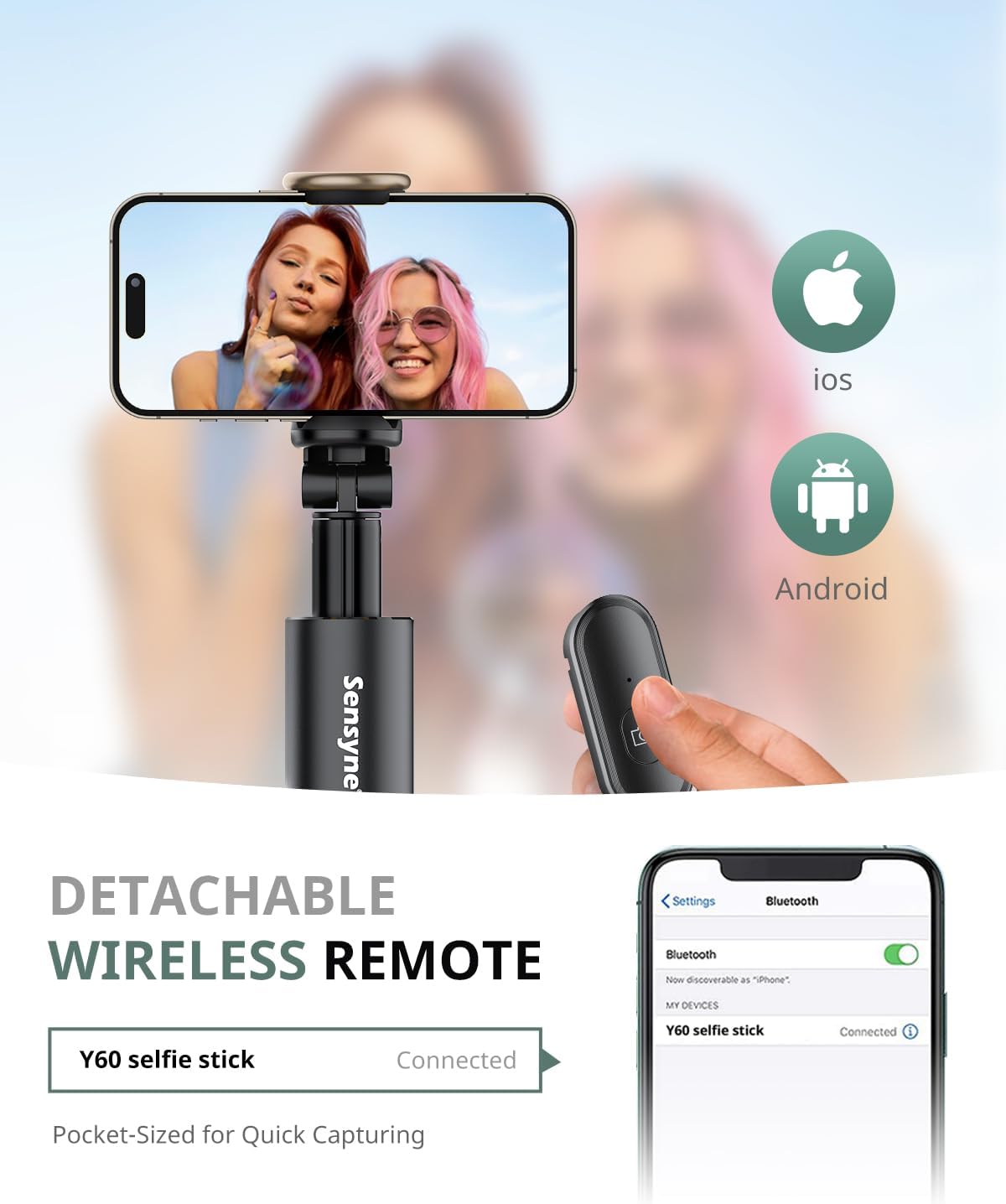 Sensyne 68" Phone Tripod & Selfie Stick, Lightweight All in One Phone Tripod Integrated with Wireless Remote Compatible with All Cell Phones for Selfie/Video Recording/Photo/Live Stream/Vlog（Black）
