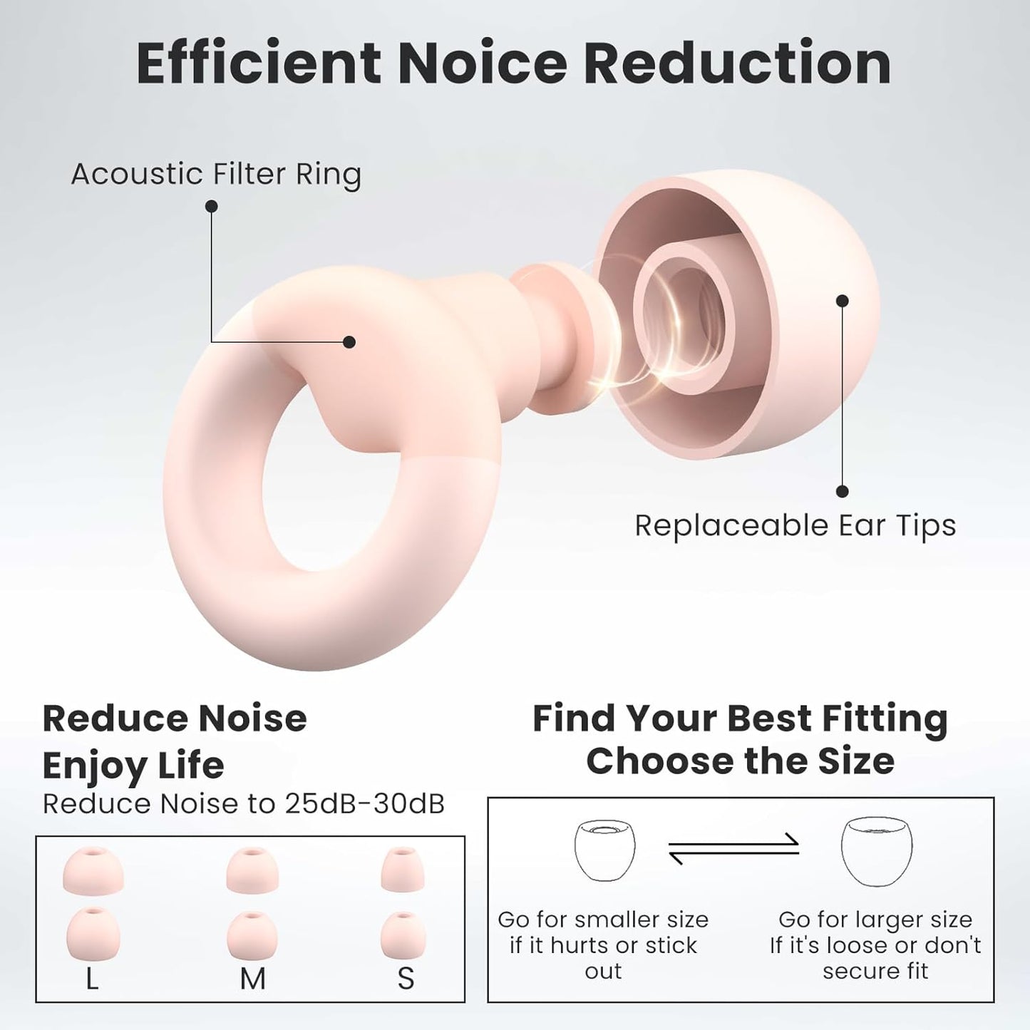 Soft Silicone Earplugs for Sleeping & Noise Reduction - 7 Pairs Ear Tips & One Connection Cord - Reusable Earplugs for Concert, Work & Sound Reduction 25dB-30db