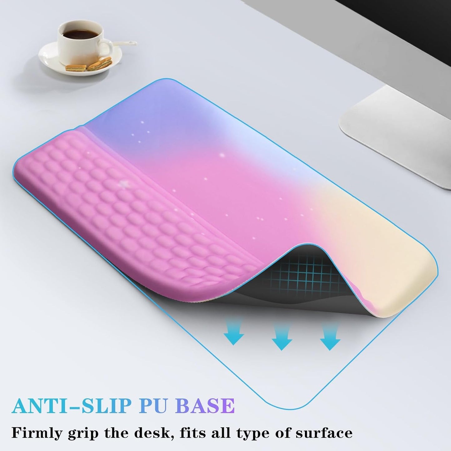 Computer Keyboard Stand with Wrist Rest, Ergonomic Tilted Keyboard Holder - Keyboard Riser with Wrist Pad - Keyboard Tray Support for Office Home - Starry Pink
