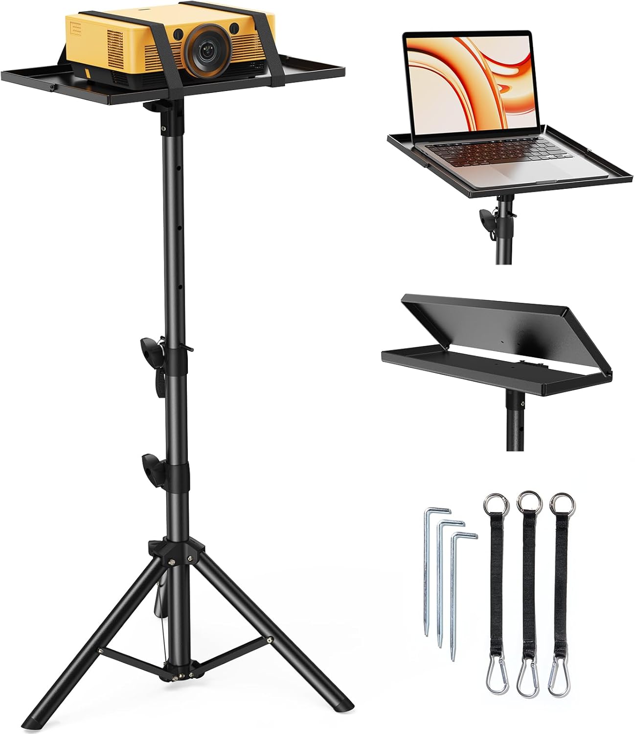 Perlegear Projector Stand Tripod, 21" to 45" Height Adjustable Laptop Stand, Portable Tall Projector Stand 90°Tilt with Spikes for Outdoor Movies, Camping, Office, Home, Stage, or Studio, DJ Rack