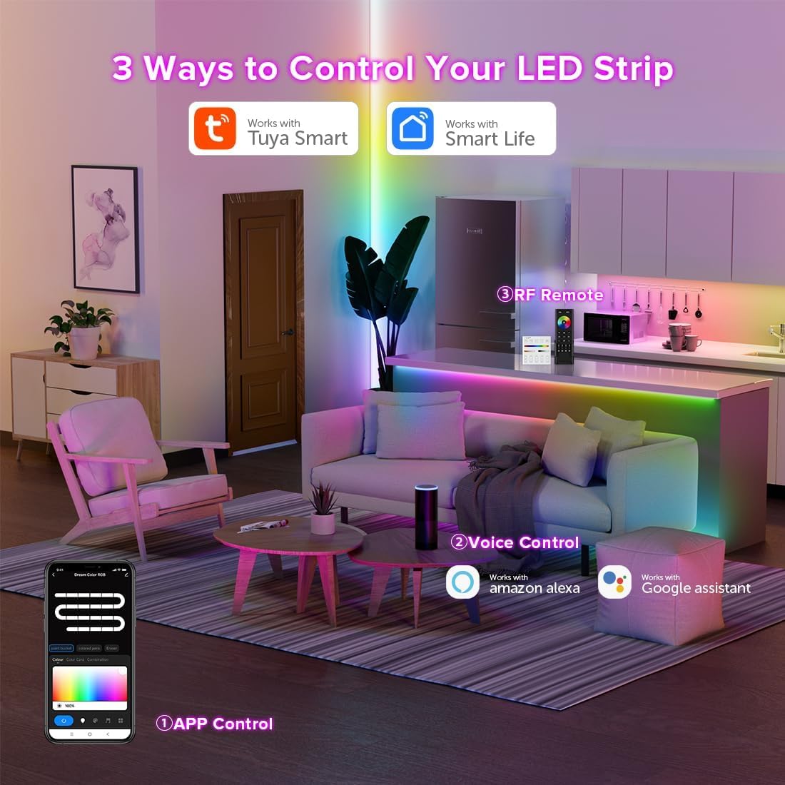 WiFi RGB IC LED Controller DR03W, Control by Smart Life/Tuya APP/Alexa/Google Home, Support WS2811/WS2812B COB Strip, SPI RGB Controller Work with WR01RF RC03RFB RF Remote