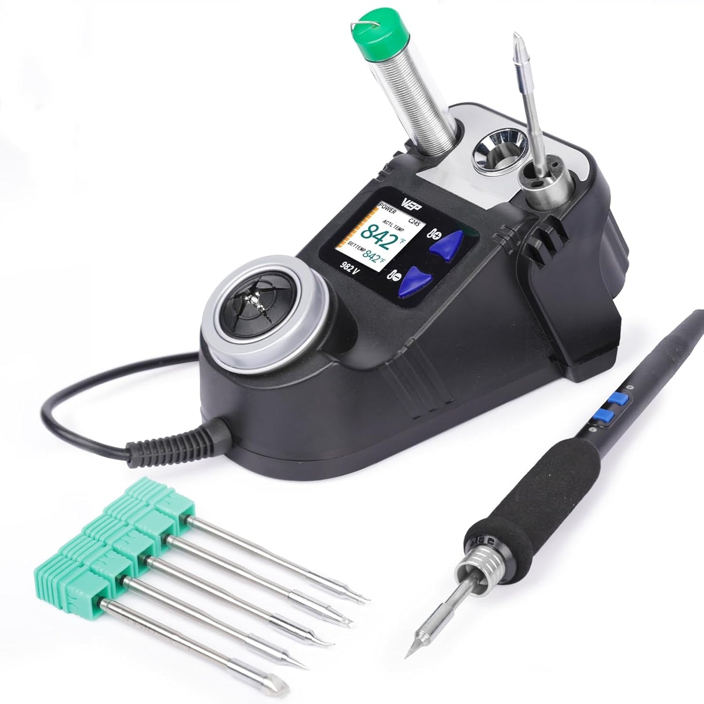 WEP 982-V Micro Soldering kit with 5 C245 Soldering Iron Tips, Temperature Control, Sleep Mode, Auto Shutdown and LCD Display