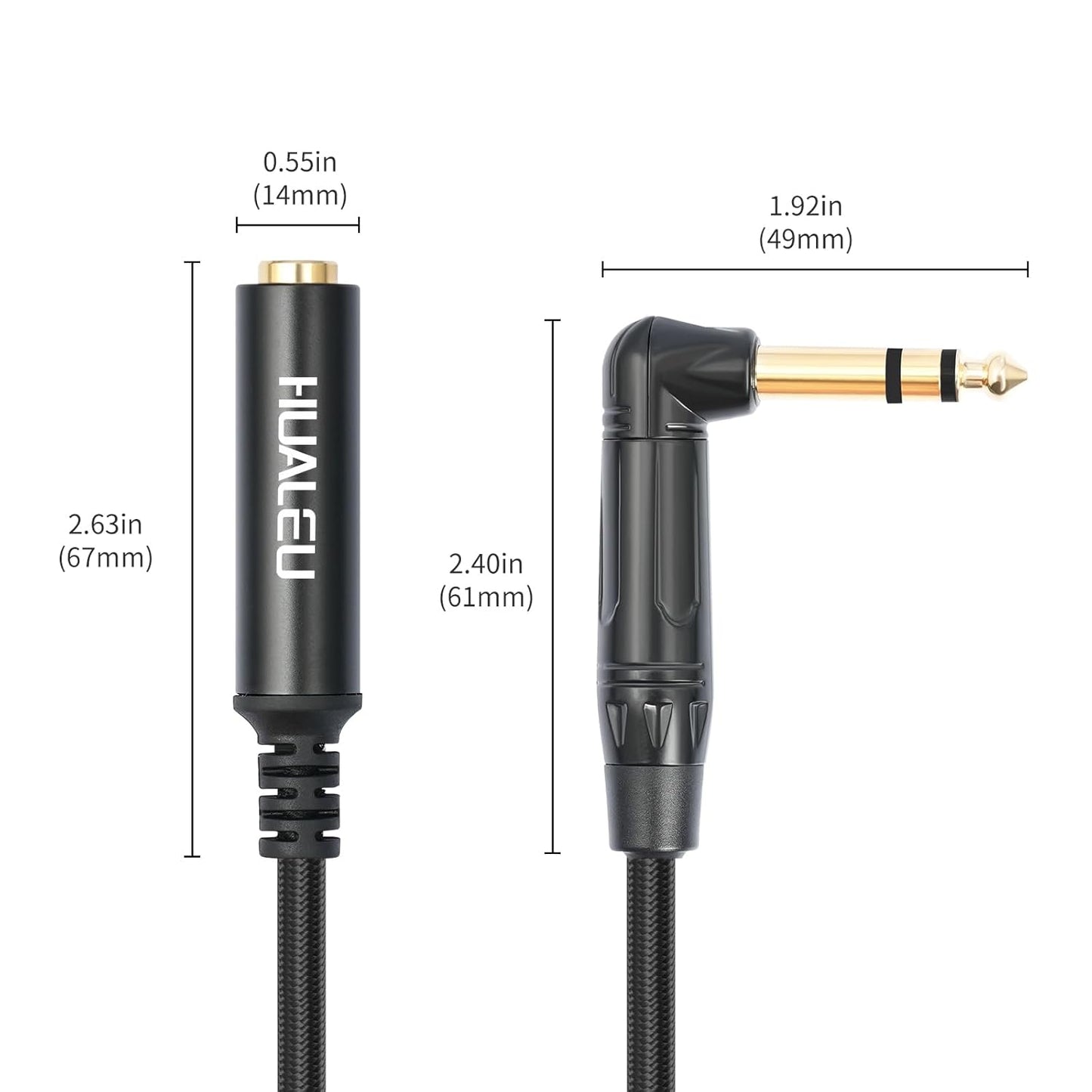 HUAELU 2Pack 6FT Right Angle 6.35mm TRS Stereo Male to Female Audio Cable,Right Angle 1/4 TRS Male to Female Stereo Headphone Guitar Extension Cable Cord for Mixer Headphone
