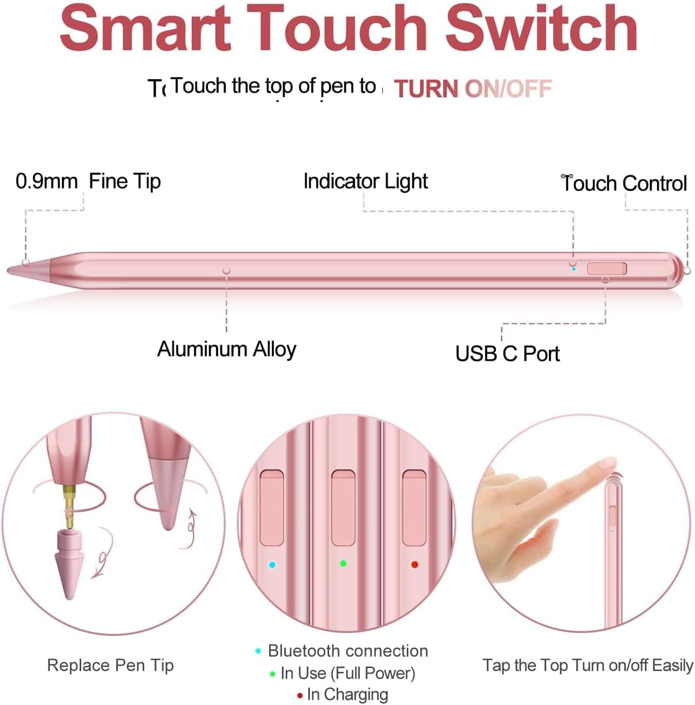 Stylus Pen for iPad 2018-2025 with Palm Rejection, Apple Pencil for Pad11th/10th/9th/8th/7th/6th Gen, iPad Pro 11/12.9 inch, New iPad Air 2025 11&13-inch(M3/2) /5th/4th/3th Gen, iPad mini 6th/5th