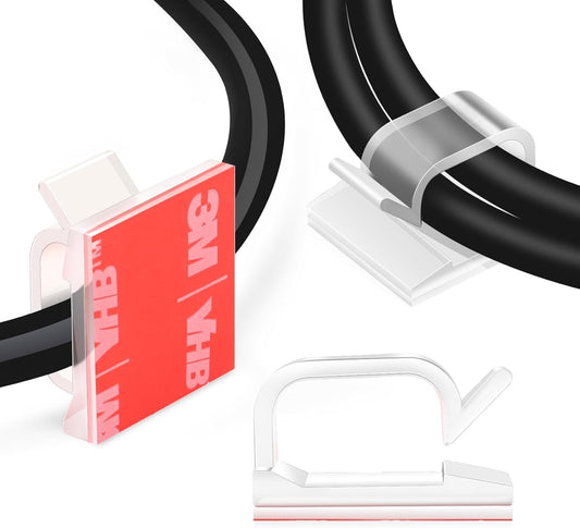 XHF 3/4” Adhesive Cable Wire Clips Clear 120pcs, Cable Staples Outdoor Cable Management Wire Organizer Cord Holder for Under Desk, Car, Wall, TV PC Ethernet Cable WCL7-clear-120p