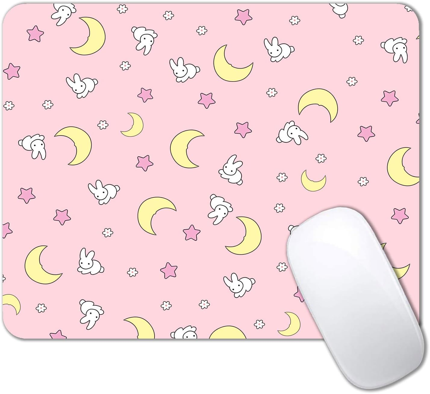 IMAYONDIA Pink Kawaii Mouse Pad, Cute Moon Bunny Small Mouse Mat，Aesthetic Anime Mousepad for Women Kids Office Home School, Computer PC Laptop Mice Pad, 9.5 x 7.9 Inch