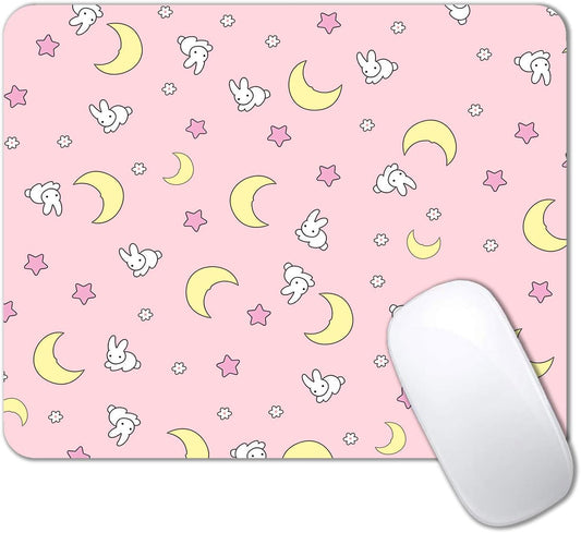 IMAYONDIA Pink Kawaii Mouse Pad, Cute Moon Bunny Small Mouse Mat，Aesthetic Anime Mousepad for Women Kids Office Home School, Computer PC Laptop Mice Pad, 9.5 x 7.9 Inch