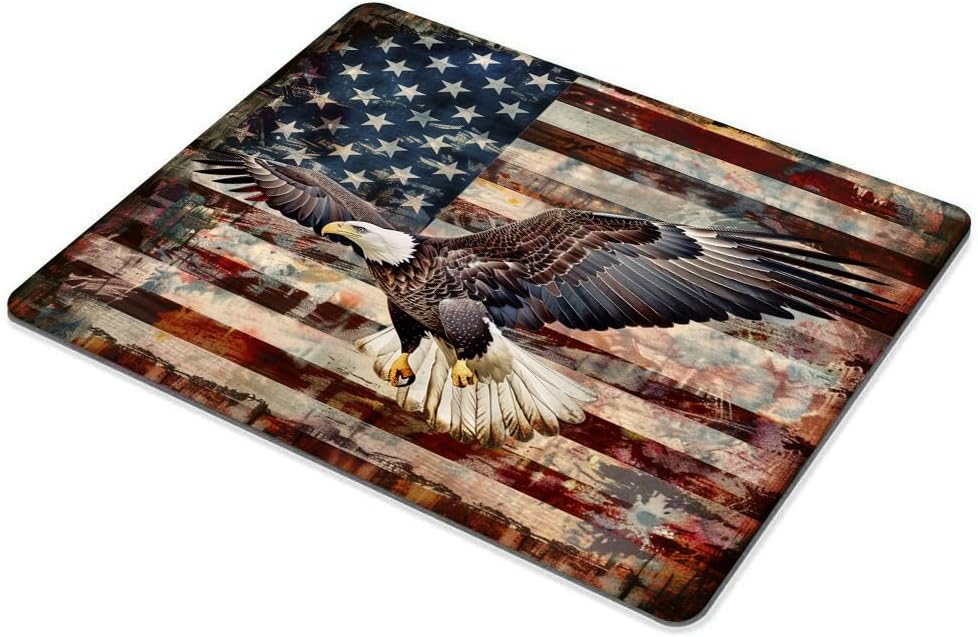 Square Mouse Pad Patriotic Bald Eagle with American Flag-7,Gaming Mouse Pads for Desk,Soft Computer Waterproof Non-Slip Mouse Mat