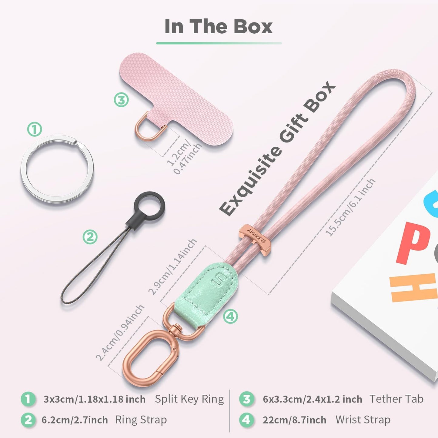 SURPHY Phone Wrist Strap, Keychain Wristlet, Phone Strap Charm with Tether Tab, Cellphone Lanyard Wrist, Key Chain for Women