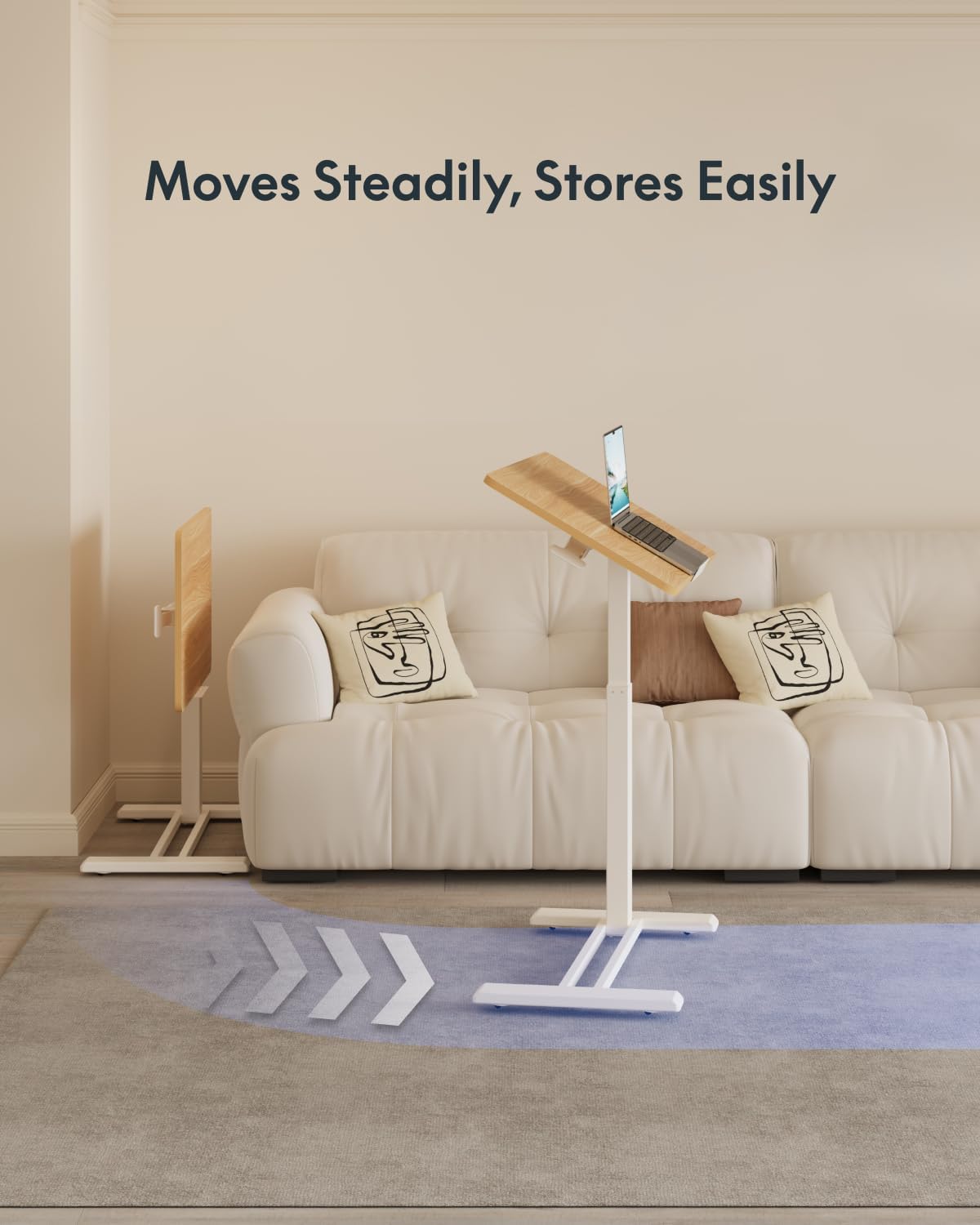 FLEXISPOT H7 PRO Mobile Standing Desk Adjustable Overbed Table Pneumatic with Wheels 90°Tiltable Portable Laptop Desk Rolling Computer Cart Foldable Bedside Table(31.5" W x 17.7" D D, Maple)