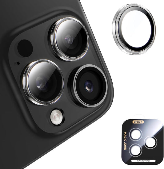 MAGIC JOHN for iPhone 16 Pro Max/16 Pro Camera Lens Protector [Alignment Kit&1:1 Invisible Perfect Fit] 9H Aerospace Tempered Glass Anti-Scratch Durable, Individual Cover Ring, Case Friendly, Set of 2, Clear