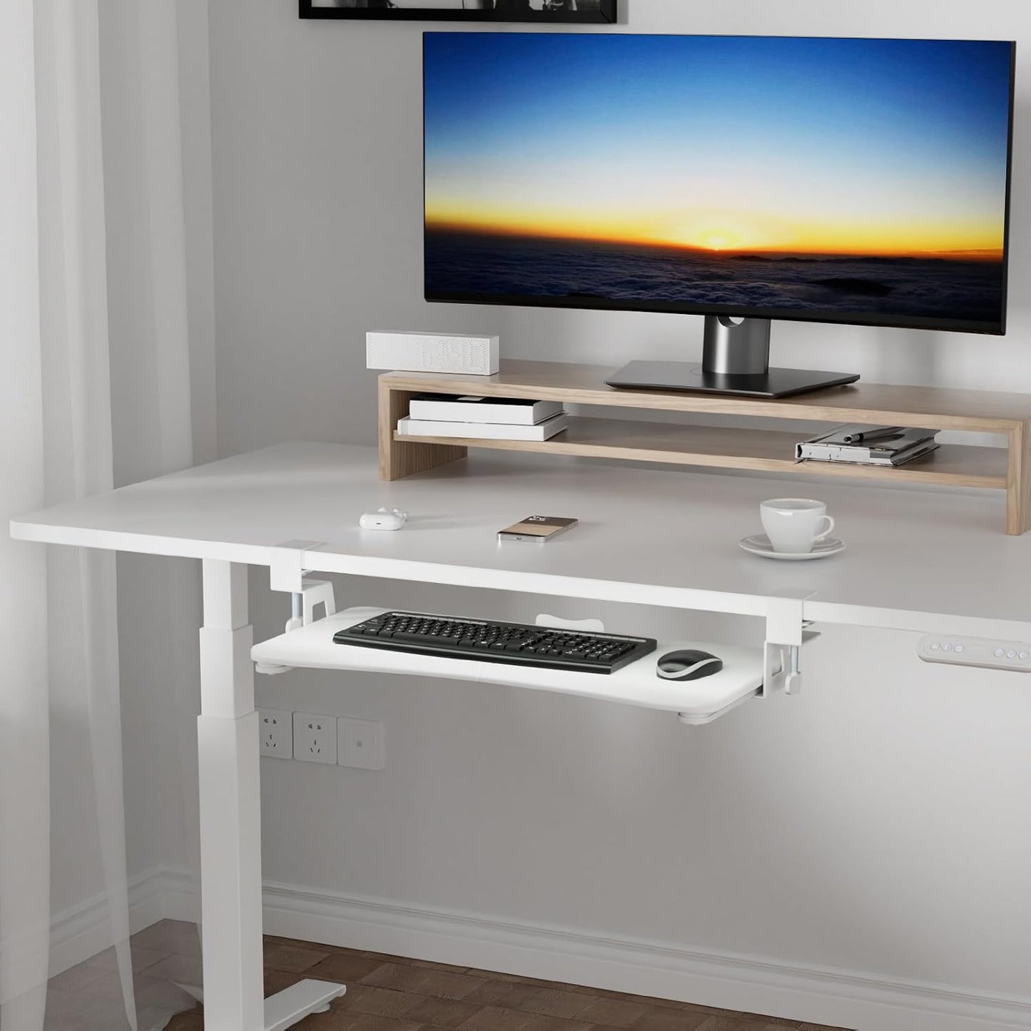 suptek Keyboard Tray Under Desk Pull Out with C Clamp Mount, Computer Keyboard & Mouse Tray, 25.6 (30 Including Clamps) x 11.8 inch Slide-Out Platform Computer Drawer for Typing, Carbon White, DSF1DJW