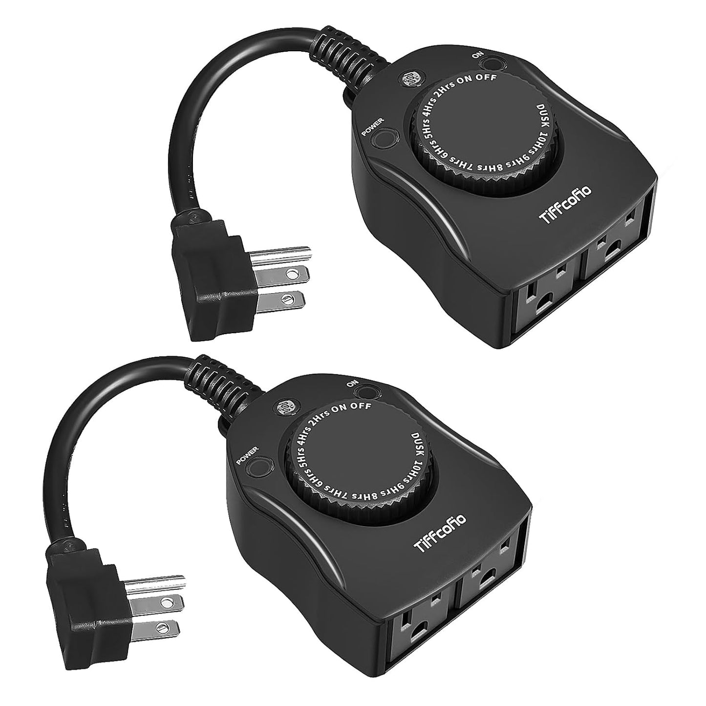 TiFFCOFiO Outdoor Christmas Light Timer, Dusk to Dawn Sensor Countdown, Outdoor Timers for Electrical Outlets Waterproof, 2 Grounded Outlets for Christmas Lights, 15A 1/2HP, CSA Listed (2 Pack)