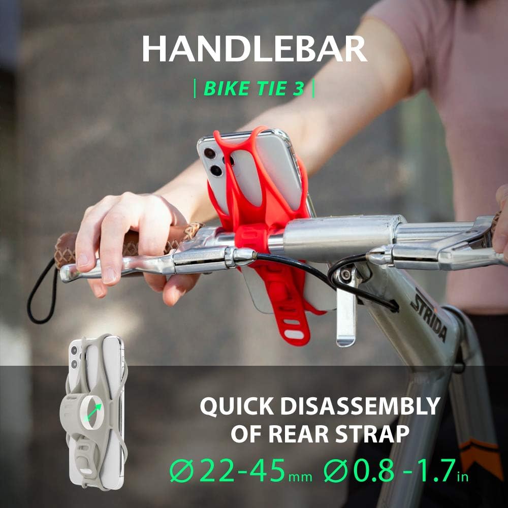 BONE Bike Tie 3, Bike Cell Phone Mount for Handlebar, Scratch-Free Silicone Holder with Anti-Slip Design, Universal Cycling Phone Holder Compatible with Most Smartphones (Gray - Handlebar)