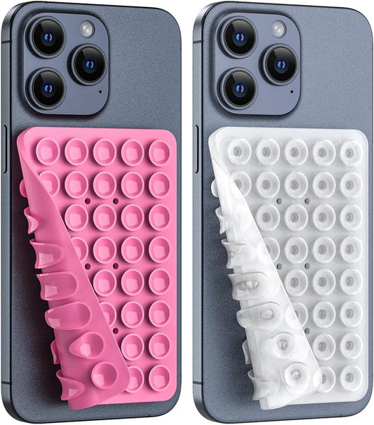 Double Sided Silicone Suction Phone Holder Mount, Silicon Accessory for iPhone and Android, Hands-Free Mirror Shower Phone Holder, TikTok Videos and Selfies (Pink+Transparent)