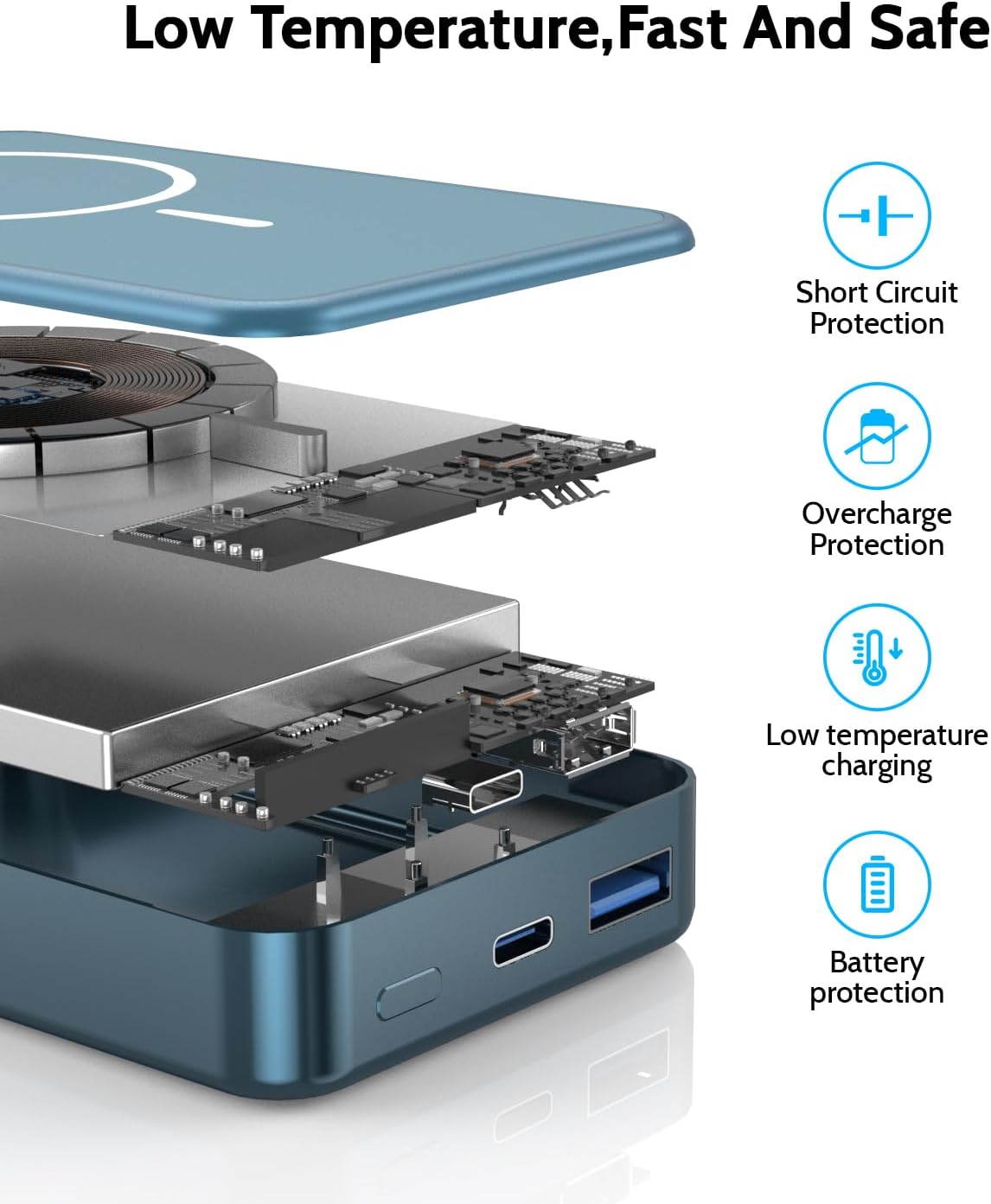 Magnetic Power Bank 26800mAh for Magsafe Portable Charger, Aluminum Alloy Large Capacity 20W USB-C in&Out Wireless Fast Charging for iPhone16 Plus Pro Max/15/14/13/12 Series, Blue