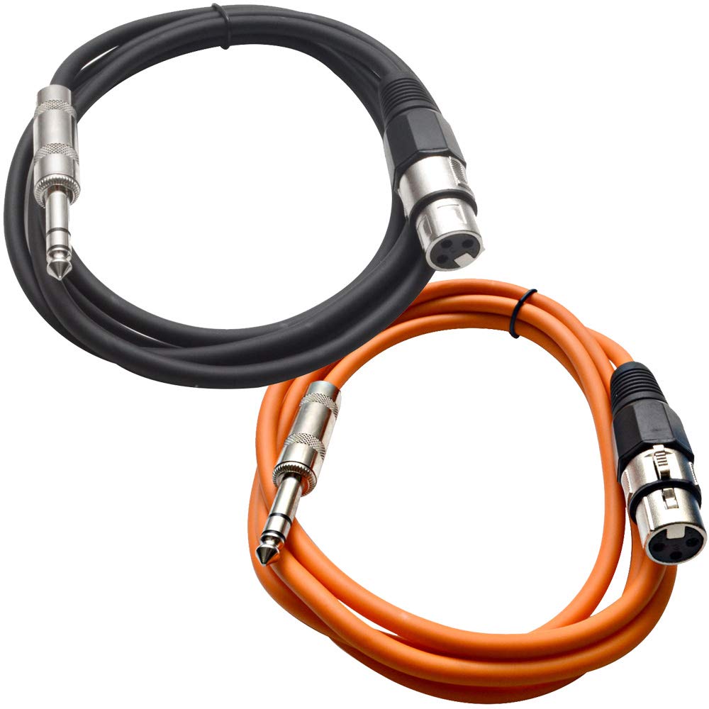 Seismic Audio - SATRXL-F6-2 Pack of 6 Foot 1/4 Inch TRS to XLR Female Patch Cables - Balanced - 6 Foot Patch Cord - Black and Orange