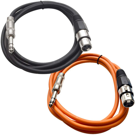 Seismic Audio - SATRXL-F6-2 Pack of 6 Foot 1/4 Inch TRS to XLR Female Patch Cables - Balanced - 6 Foot Patch Cord - Black and Orange