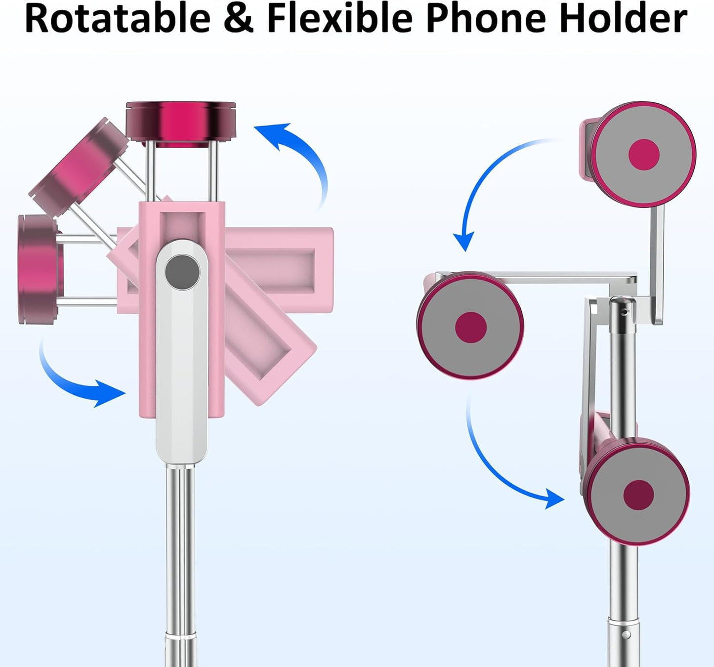 Selfie Stick Tripod, Foldable Cellphone Tripod with Remote for Group Selfies/Live Streaming/Video Recording, for iPhone Series Android, Pink