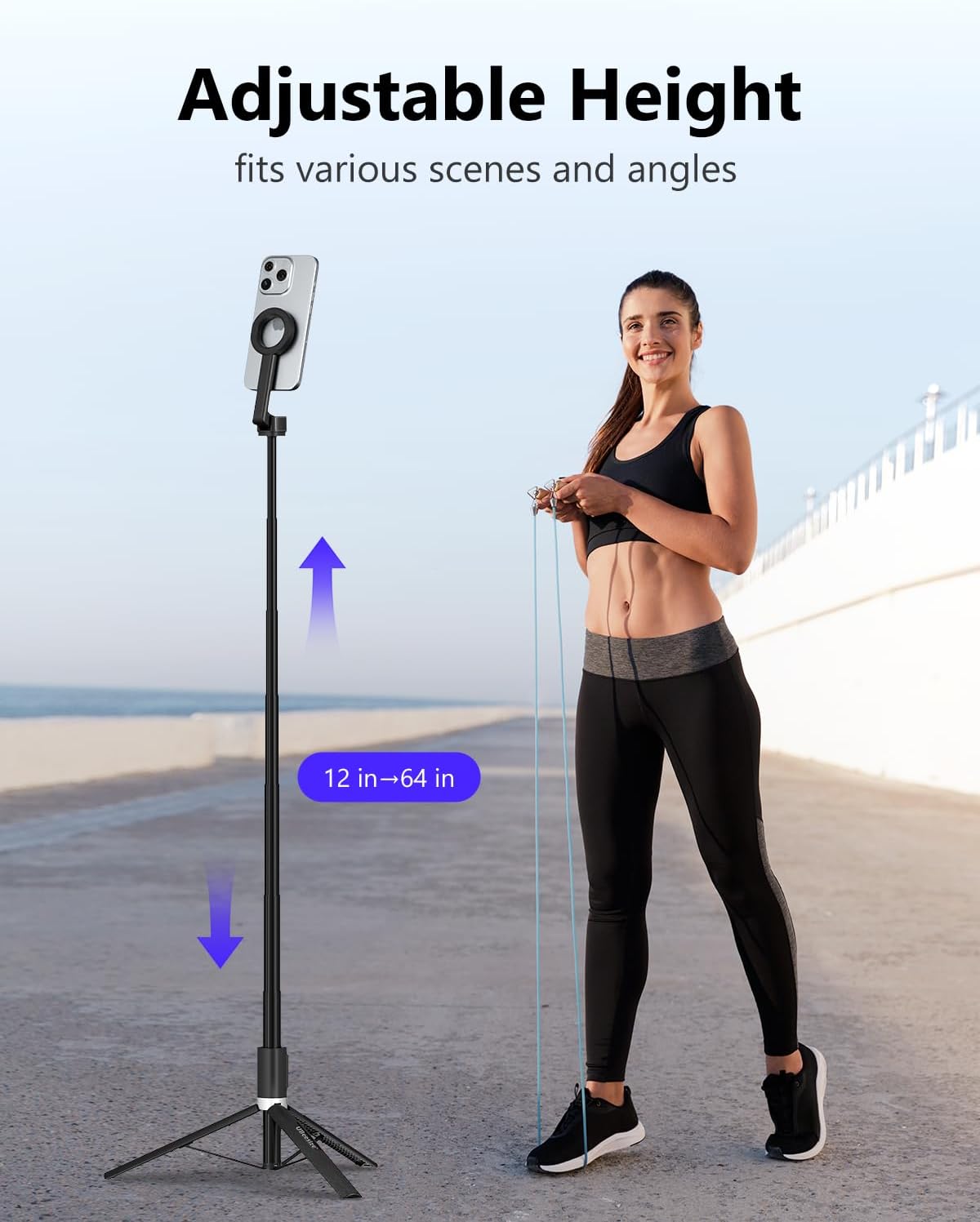 UBeesize Magnetic Tripod for iPhone with Remote, 64’’ Extendable Phone Stand for Video Recording/Vlogging, N52 Strong Holder for iPhone 12-15/Android, Portable Travel Selfie Stick Tripod(Black)