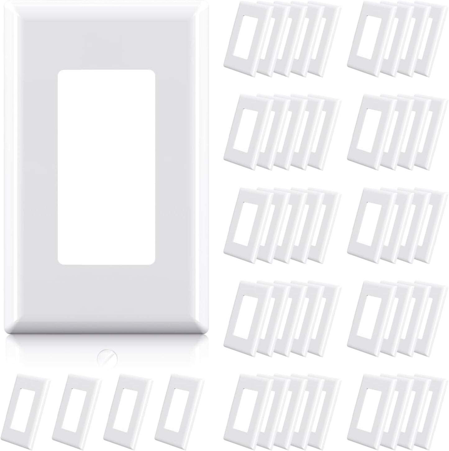 ELEGRP 1-Gang Screwless Decorator Wall Plates, Standard Size Unbreakable Thermoplastic Faceplate Cover for Decorator Receptacle Outlet Switch, UL Listed (50 Pack, Glossy White)