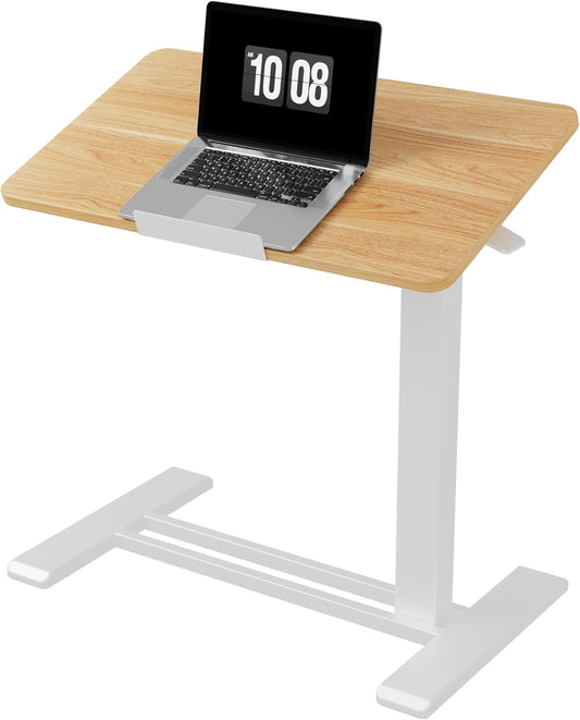 FLEXISPOT H7 PRO Mobile Standing Desk Adjustable Overbed Table Pneumatic with Wheels 90°Tiltable Portable Laptop Desk Rolling Computer Cart Foldable Bedside Table(27.6" W x 15.7" D, Maple)