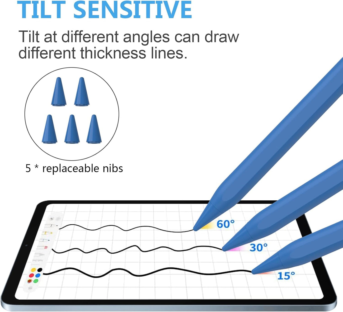 Stylus Pen for iPad 2018-2023 with Palm Rejection, Active Pencil for iPad 10th/9th/8th/7th/6th Gen, for iPad Pro 11/12.9 inch, for iPad Air 5th/4th/3th Gen, for iPad mini 6th/5th Gen (Navy Blue)