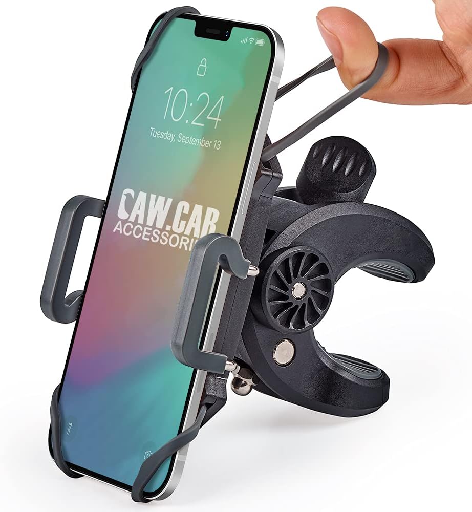 Bike & Motorcycle Phone Mount - For iPhone 16 (15, Xr, SE, Plus/Max), Samsung Galaxy S22 or any Cell Phone - Universal Handlebar Holder for ATV, Bicycle or Motorbike. +100 to Safeness & Comfort