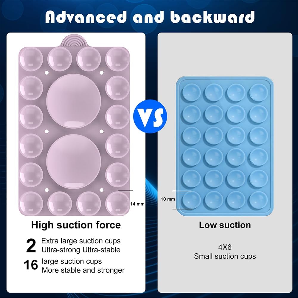 Double Sided Silicone Suction Phone Holder Mount,Compatible with iPhone and Android Cases Hands-Free Mirror Shower Phone Mount Strong Grip Holder (Violet, Double Sided 2PCS)