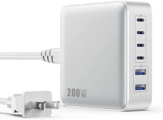 USB C Charger Block 200W[2025 Upgraded] GaN III 6 Port Fast Charging Station Hub,PD 65W USB C Laptop Charger Compatible with MacBook Pro/Air,iPad,iPhone 16/15,Galaxy S23/S24 Steam Deck Dell XPS etc