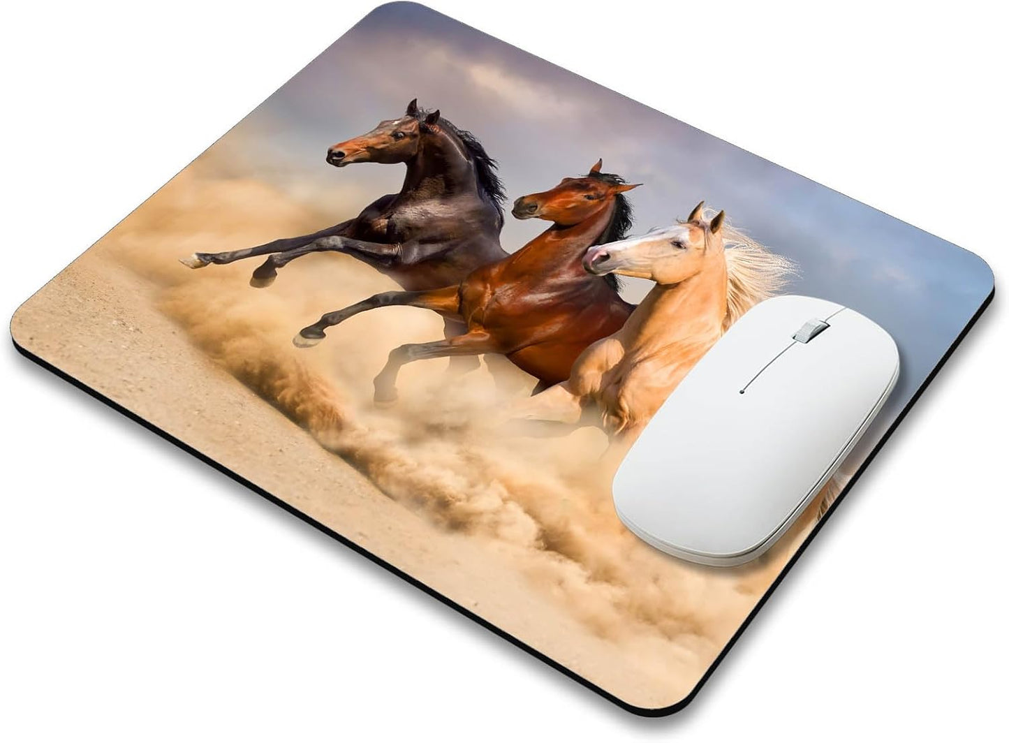 Running Horse in Sand Rectangle Mouse Pad Mat Non-Slip Rubber Base Mousepad for Office Laptop