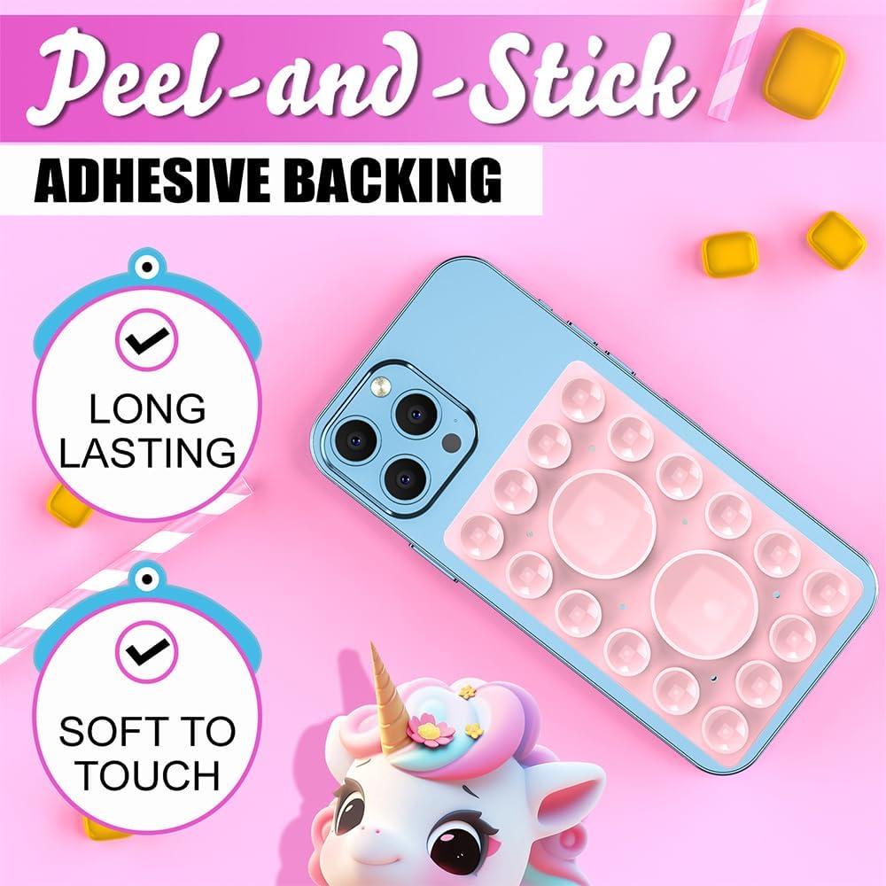 Silicone Suction Phone Holder Mount,Silicon Adhesive Phone Accessory for iPhone and Android, Hands-Free Mirror Shower Phone Holder,TikTok Videos and Selfies (Light Pink, Single Sided)