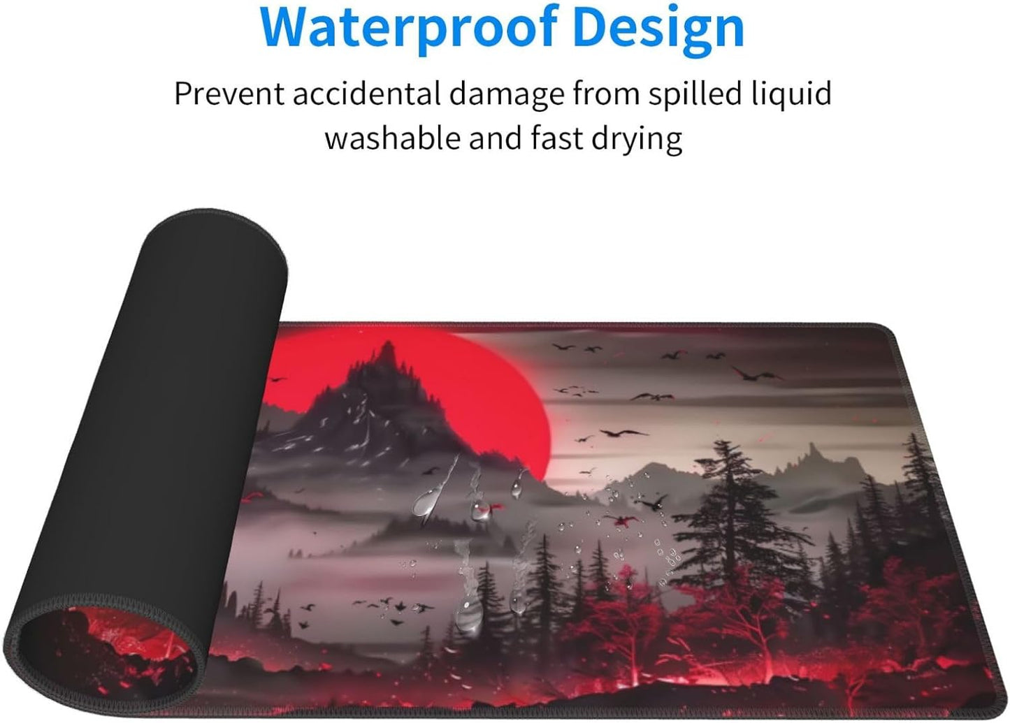 Extended Gaming Mouse Pad, Large Desk Mat XL Anime Mouse Pad Waterproof with Stitched Edges, Non-Slip Desktop Pad for Home and Office, Level Up Your 31.5x11.8 Inch (Darkness Red Moon2)