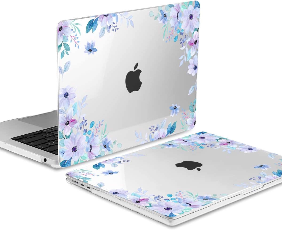 MEEgoodo Case for MacBook Air M4/M3/M2 13.6 inch 2025 2024 2022, Fit Model A3240 A3113 A2681, Compatible with MacBook Air 13 inch, Laptop Hard Shell Case with Keyboard Cover, Soft Purple Floral
