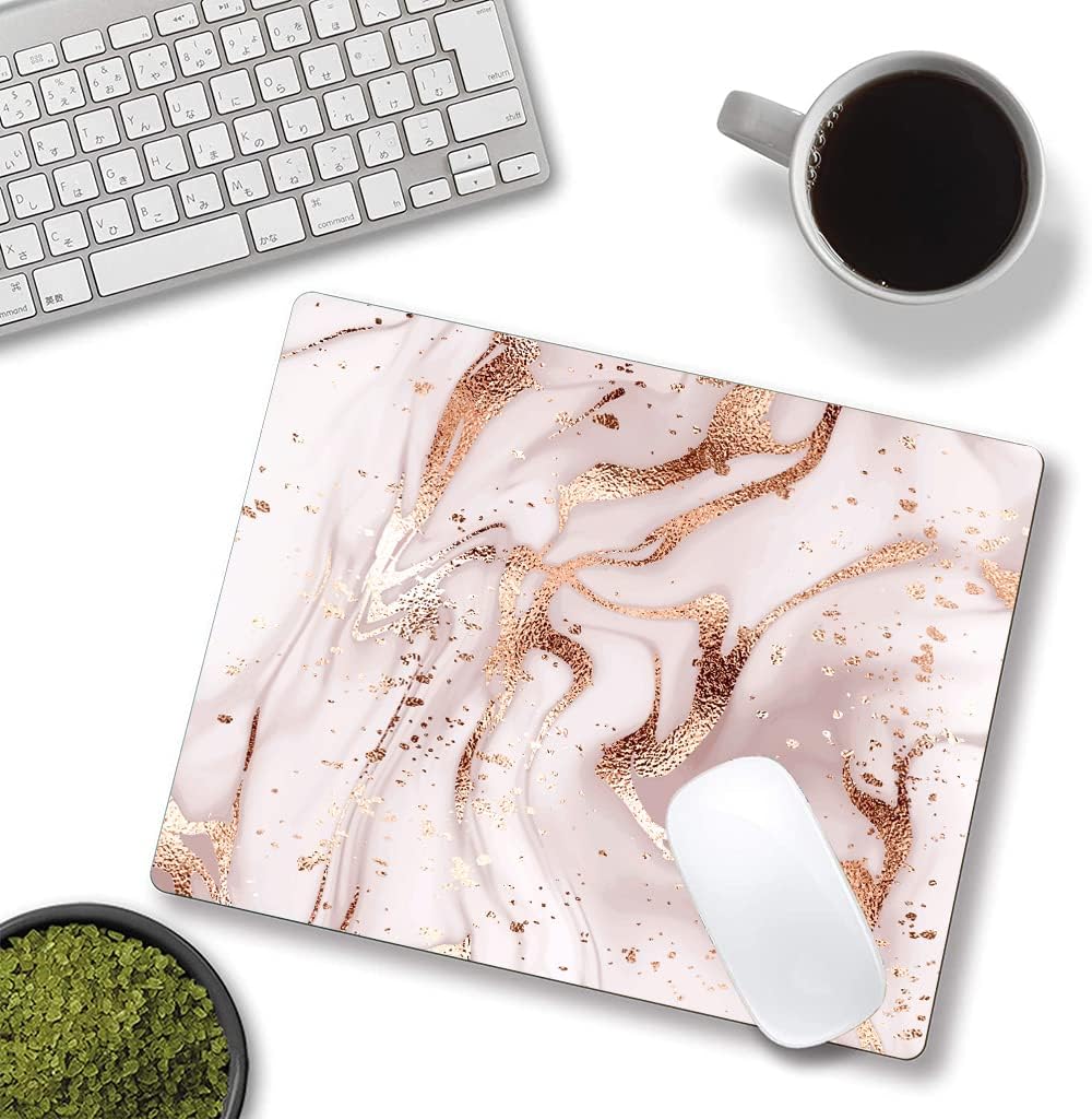 Mouse Pad Marble, Pink Rose Gold Marble Mouse Pad for Women, Washable Square Cloth Mousepad for Office Laptop, Non-Slip Rubber Computer Mouse Pads for Wireless Mouse, Cute Mouse Pads for Desk