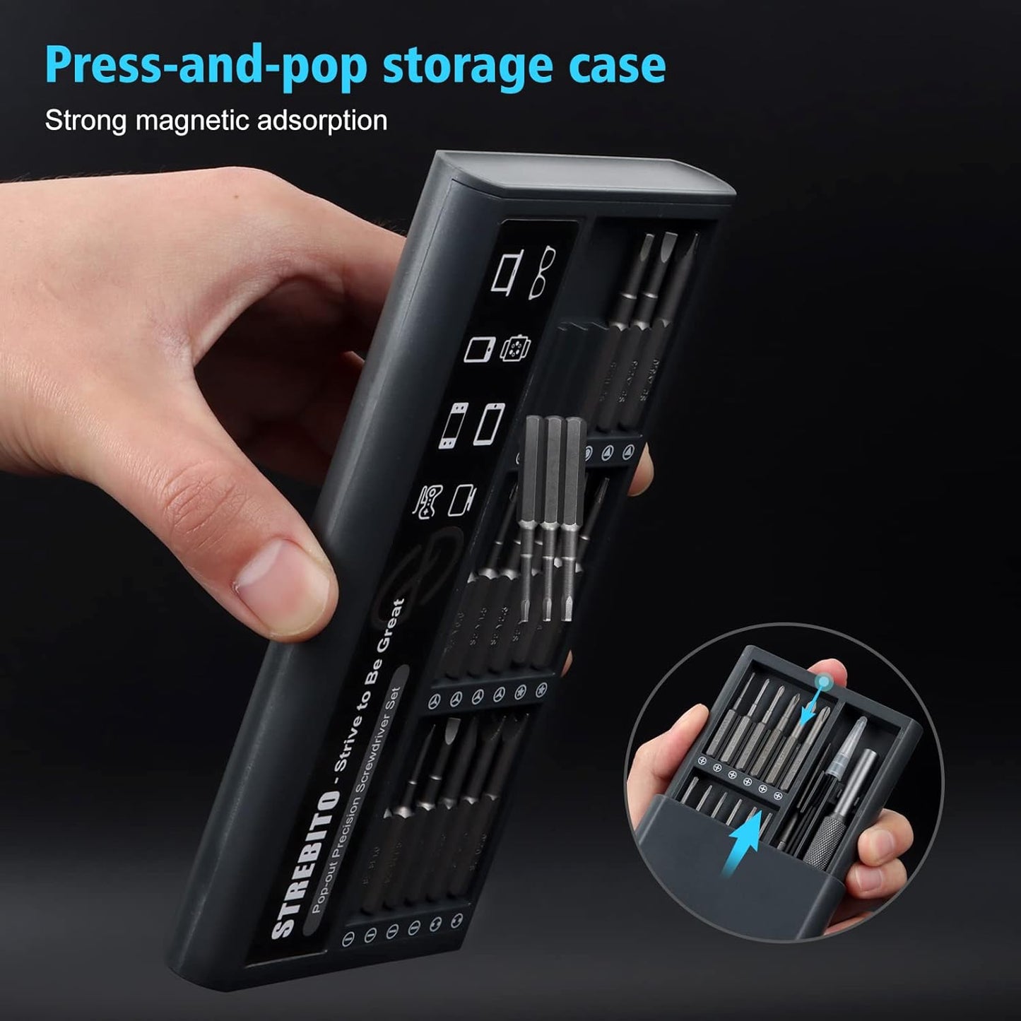 STREBITO Small Screwdriver Set - 39 in 1 Precision Screwdriver Kit, Electronics Tool Set - PC, Laptop, RC, Computer, Phone Repair, S2 Steel Long Bits - Torx, Pentalobe, Triwing