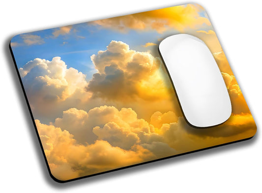 Aesthetic Gold Clouds Mouse Pads for Desk, Portable Wireless Computer Mouse pad Small Design with Women, Non-Slip Rubber Base Laptop Mousepad 9.5" x 7.9" Smooth Surface for Office & Travel