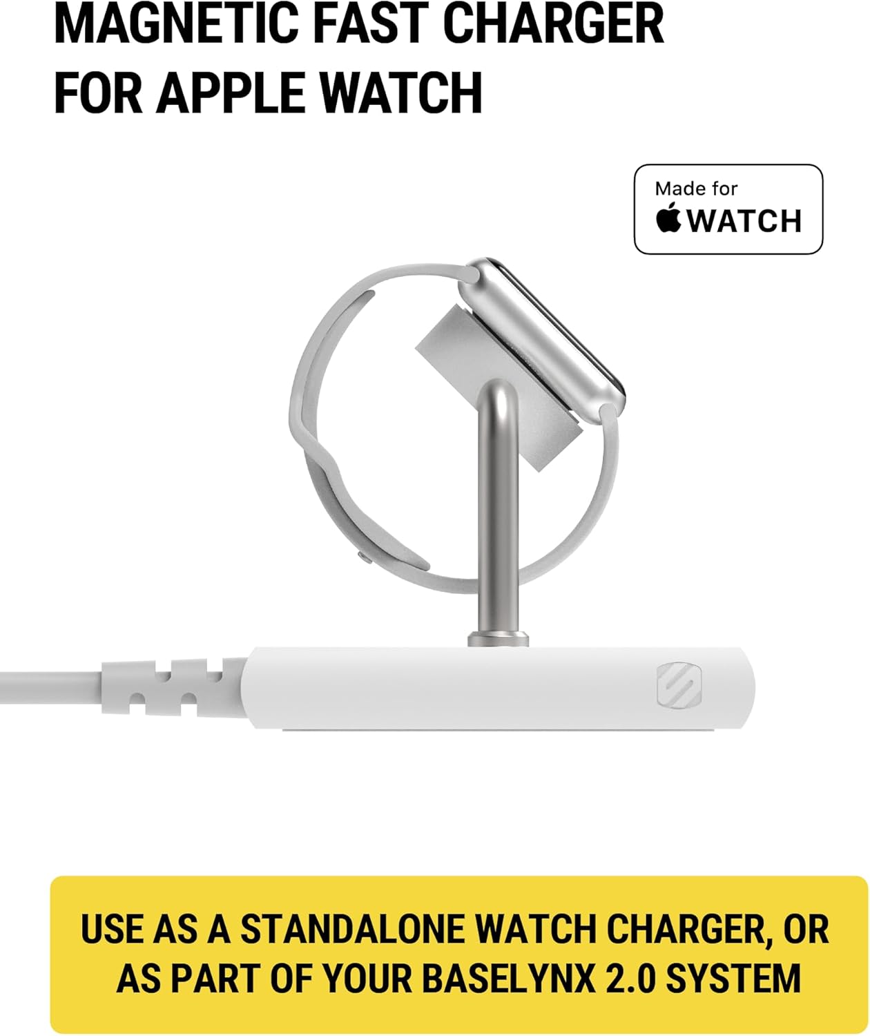 Scosche BL2AWWT-AP BaseLynx™ 2.0 Watch, Magnetic Charger Stand for Apple Watch, Modular Fast Charging Dock Station Compatible with Apple Watch Series 3/4/5/6/7/8/9/Ultra/Ultra2/SE, White
