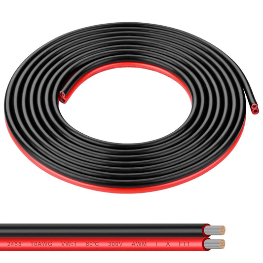 10 Gauge Wire 10FT Tinned Copper Wire - 2 Conductor Parallel Wire Insulated Stranded Wire for Solar Panel Car Audio Automotive, Low Voltage Electrical Wire for LED Lighting (10AWG 10FT)