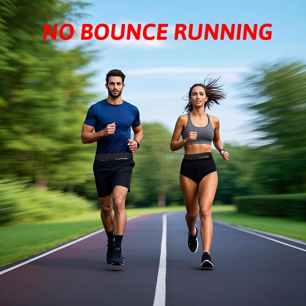 USHAKE Slim Running Belt for Women Men-Runners Phone Holder Fanny Pack, Adjustable, Bounce Free Waist Pouch bag for Workout, Money Belt, Run Gear Accessories Black