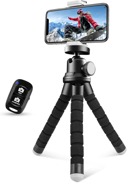 Sensyne Phone Tripod, Flexible Cell Phone Tripod with Phone Holder and Wireless Remote, Mini Travel Tripod Stand, Compatible with All Cell Phones, Cameras
