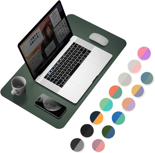 YSAGi Office Desk Pad, Desk Mat, 23.6" x 13.7" Ultra Thin Waterproof PU Leather Desk Blotter, Laptop Desk Pad Protector for Keyboard, Desk Writing Pad for Office and Home (Dark Green+Dark Blue)