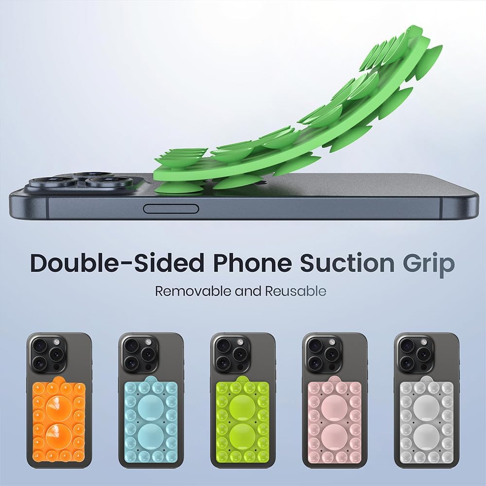 Double Sided Silicone Suction Phone Holder Mount,Compatible with iPhone and Android Cases Hands-Free Mirror Shower Phone Mount Strong Grip Holder (Grass Green, Double Sided 2PCS)