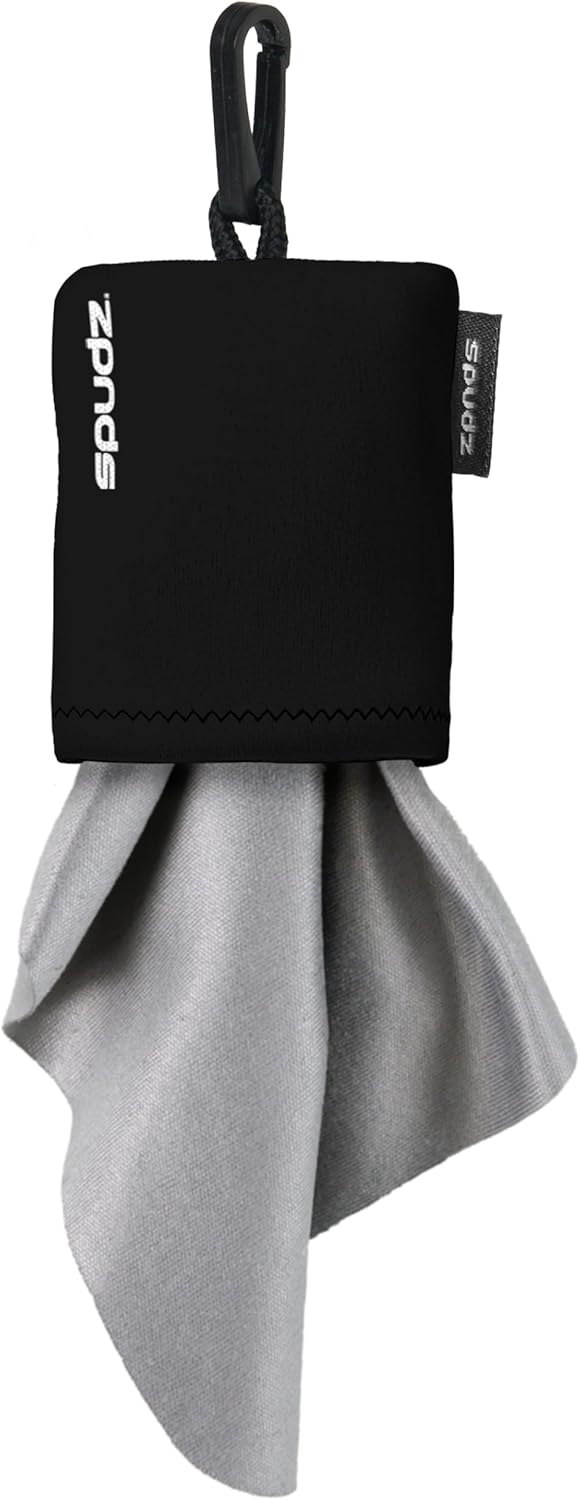 SPUDZ Classic Microfiber Lens Cleaner – Clip-On Pouch, Washable – for Binoculars, Scopes, Glasses, Screens | Black, 10 x 10 Inch