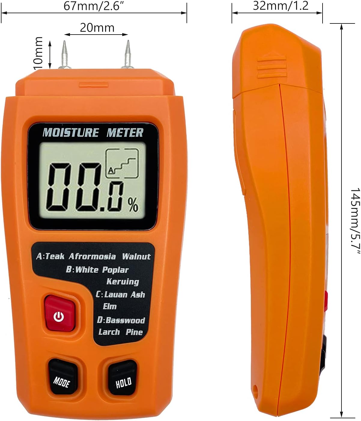 Digital Wood Moisture Meter Wood Humidity Tester Hygrometer Timber Damp Detector Large LCD Display (Orange)